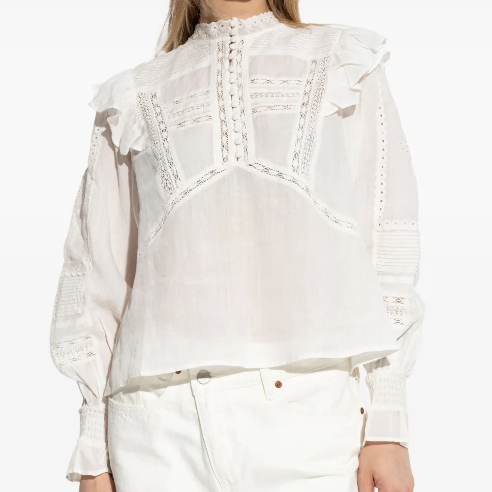 Allsaints Heather Embroidered Eyelet Blouse in White Size 8